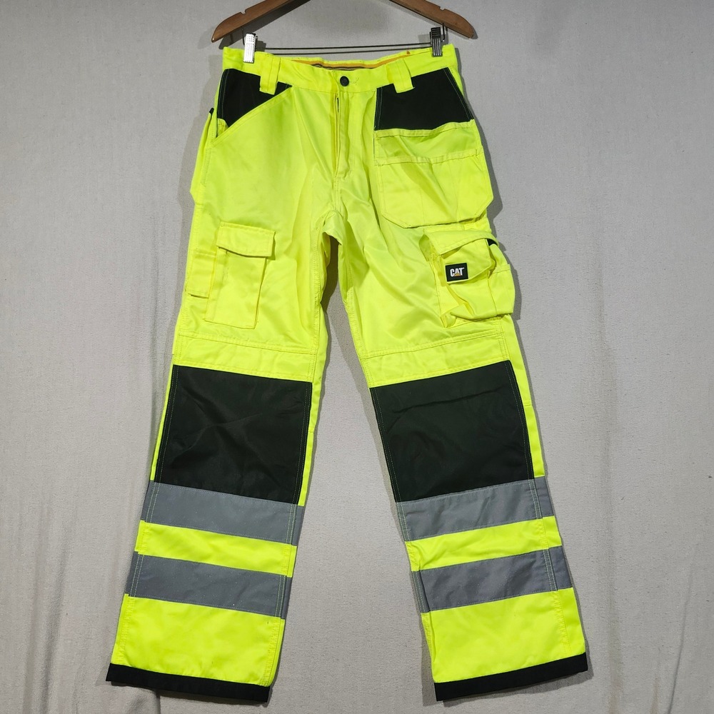 Caterpillar CAT Mens Hi-Vis Work Pants Neon Yellow Reflective C172EHV 32x32